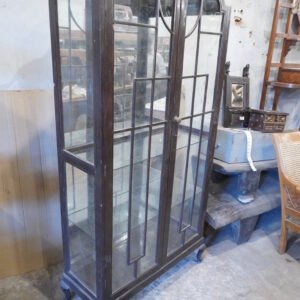 Vintage Dark Wood Glass Display Cabinet for Sale | Antique Arched Showcase with Shelves