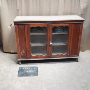 Vintage Teak Wood Display Cabinet with Glass Doors