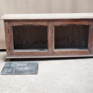 Vintage Solid Wood Glass Door Cabinet | Distressed Wall Mount Display Unit