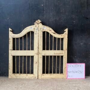 Vintage Indian Arched Wooden Gate Panel - Distressed Cream Finish