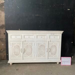 Vintage White Carved Sideboard - Solid Wood Storage Cabinet
