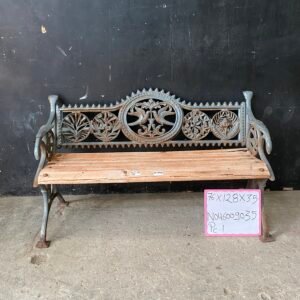 Antique Cast Iron Garden Bench with Ornate Backrest