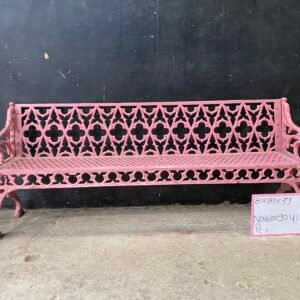 Vintage Gothic Revival Cast Iron Garden Bench – Blush Pink