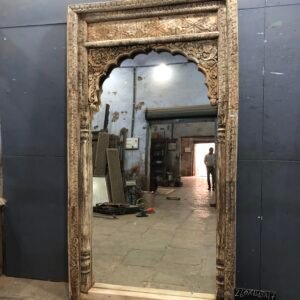 Hand-Carved Indian Arch Mirror | Heritage Haveli Door Frame