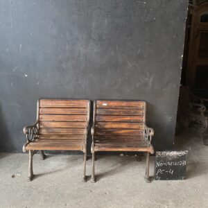 Vintage Cast Iron & Teak Garden Chairs - Set of 2