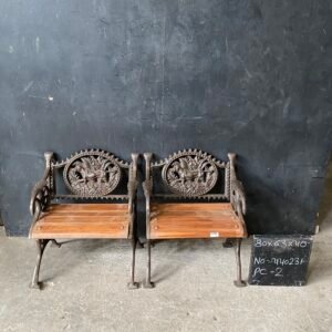 Vintage Cast Iron & Teak Garden Chairs - Set of 2