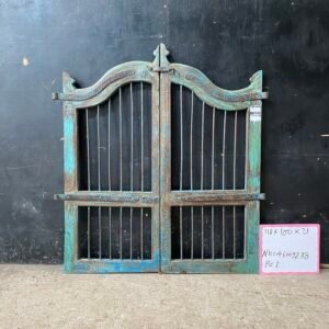 Antique Indian Wooden Garden Gates — Distressed Turquoise