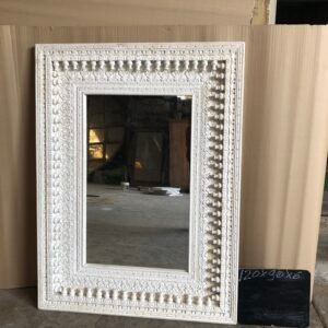 Hand-Carved White Distressed Statement Mirror
