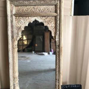 Hand-Carved Rajasthani Arch Mirror – Vintage Distressed Finish