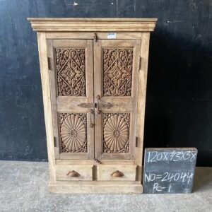 Vintage Hand-Carved Solid Wood Storage Cabinet