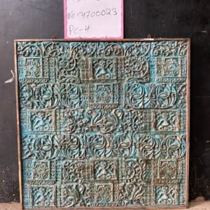 Antique Hand-Carved resin Wood Panel – Distressed Turquoise Blue