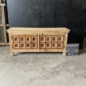 Handcrafted Reclaimed Wood Sideboard with Iron Lattice Doors - Vintage Rustic Storage Cabinet