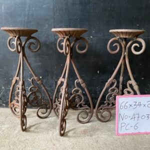 Vintage Wrought Iron Pedestal Stands – Rustic Scrollwork Candle/Plant Holders