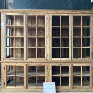 Handcrafted Large Rustic Wooden Display Cabinet with Glass Doors