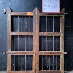 Antique Teak Wood Window Shutters with Iron Grill