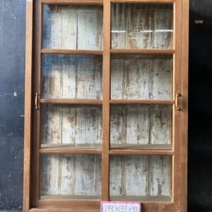 Handcrafted Reclaimed Wood Display Cabinet with Glass Sliding Doors