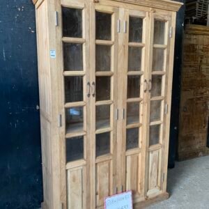 Handcrafted Solid Wood 4-Door Glass Display Cabinet