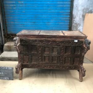Antique Hand-Carved Wooden Dowry Chest.