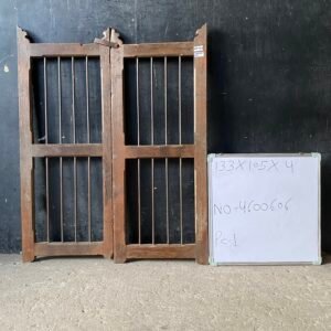 Antique Teak Wood Window Shutters with Iron Bars