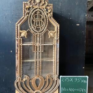 Vintage Art Nouveau Carved Teakwood Display Panel with Glass -